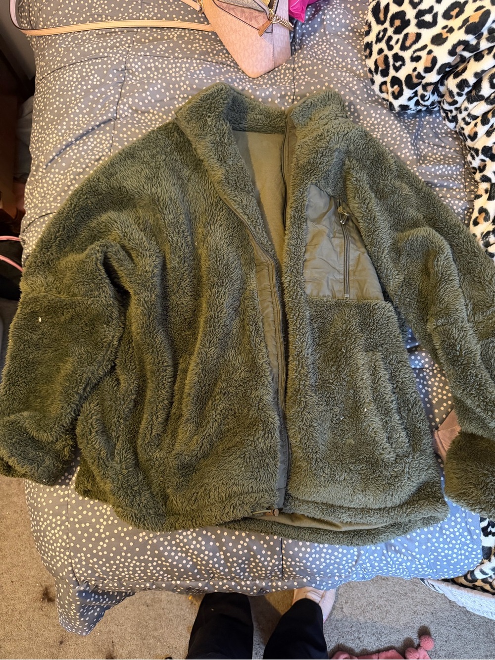 Amazon Olive Green Plush Puffer Jacket